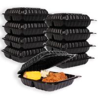 MULMEHË® MFPP Plastic Hinged Take Out Containers, 9x9x3", Vented 3-Compartment, Black, 50 Pack